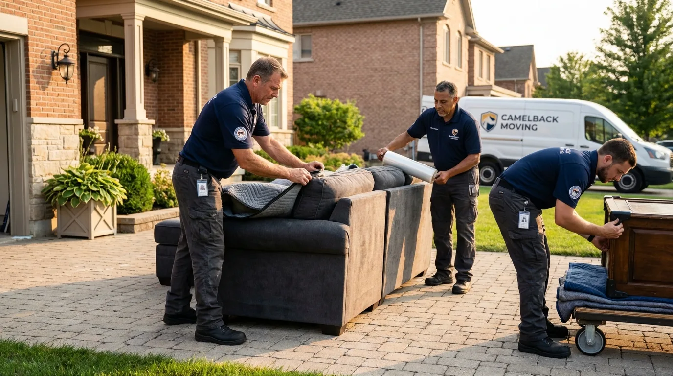 Large estate moving crew wrapping furniture in Premont, TX