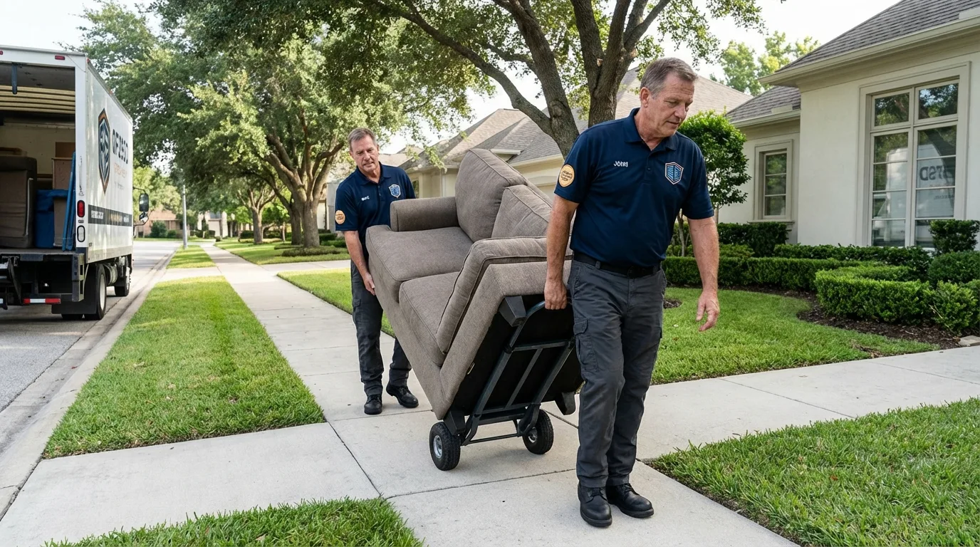 Local residential moving crew loading furniture in Premont, TX